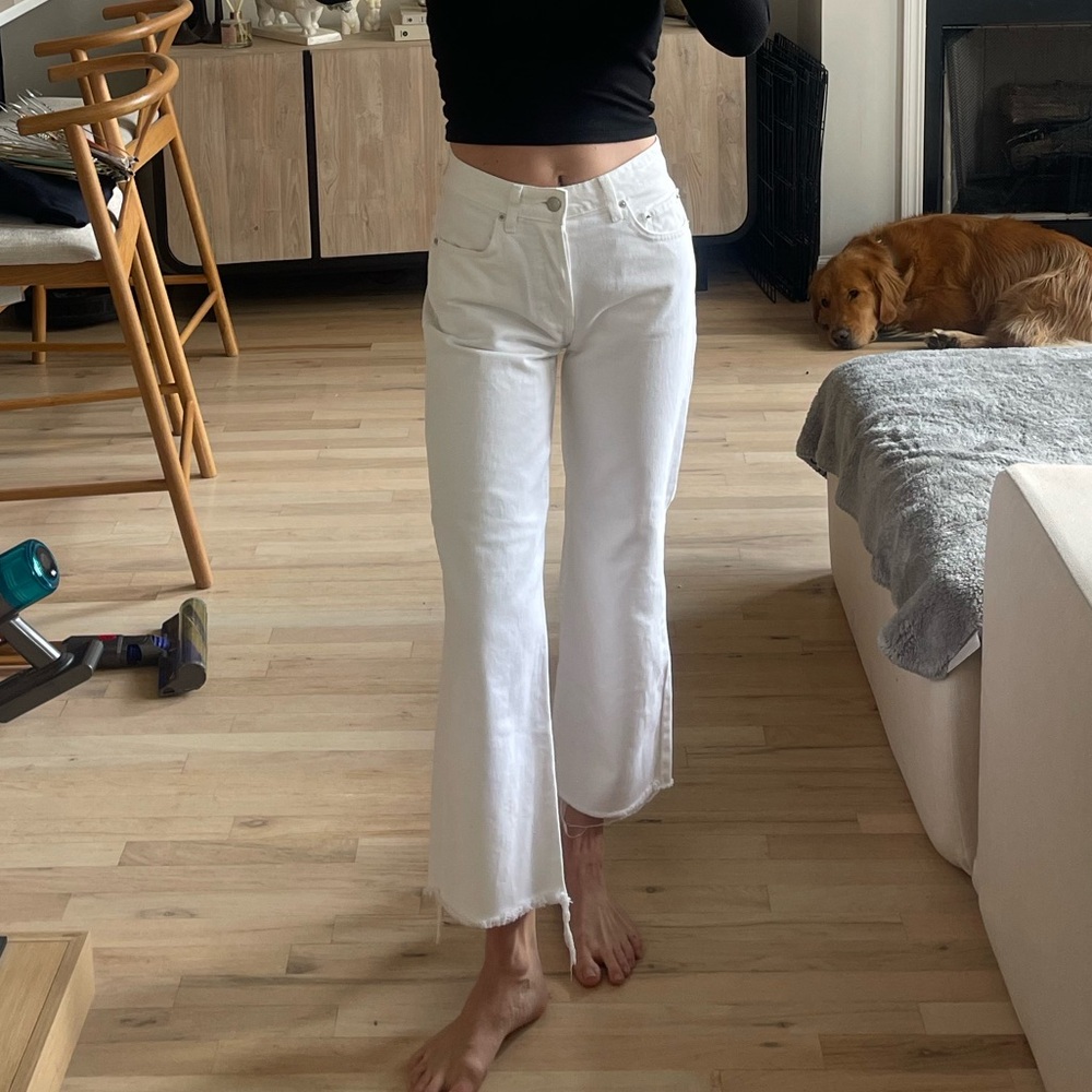Reformation cropped wide leg white denim